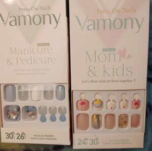 Press-On Nails Set - Blue and Gold